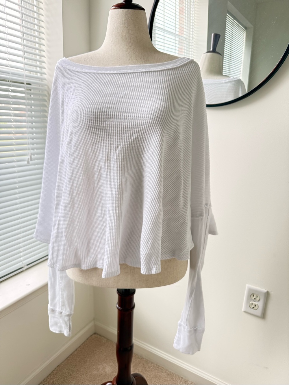We The Free White Microphone Drop Waffle Knit Crewneck Top